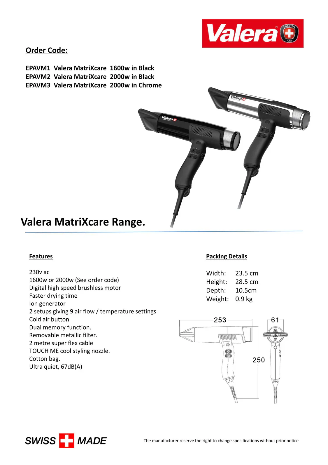 Valera MATRIXCARE Hair Dryer 2000W | EPAVM2 / EPAVM3 - Image 3